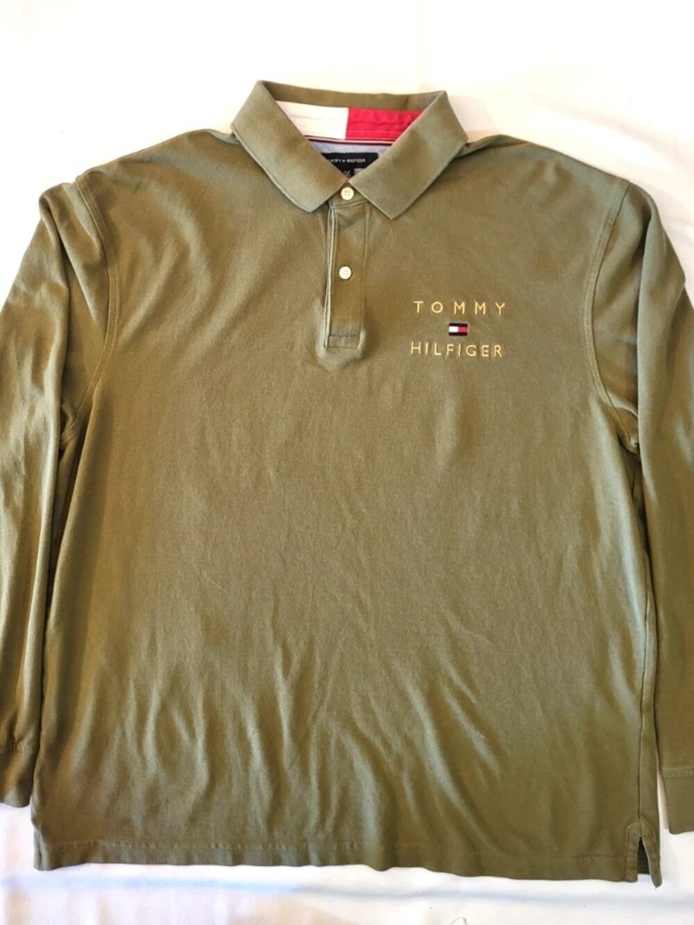 Tommy Hilfiger Rugby Polo Shirt Men's X Large Green Long Sleeve Cotton